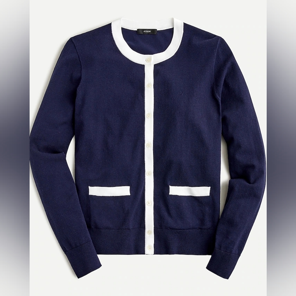 J. Crew Jackie Cardigan Navy and White Button-Up Cardigan S